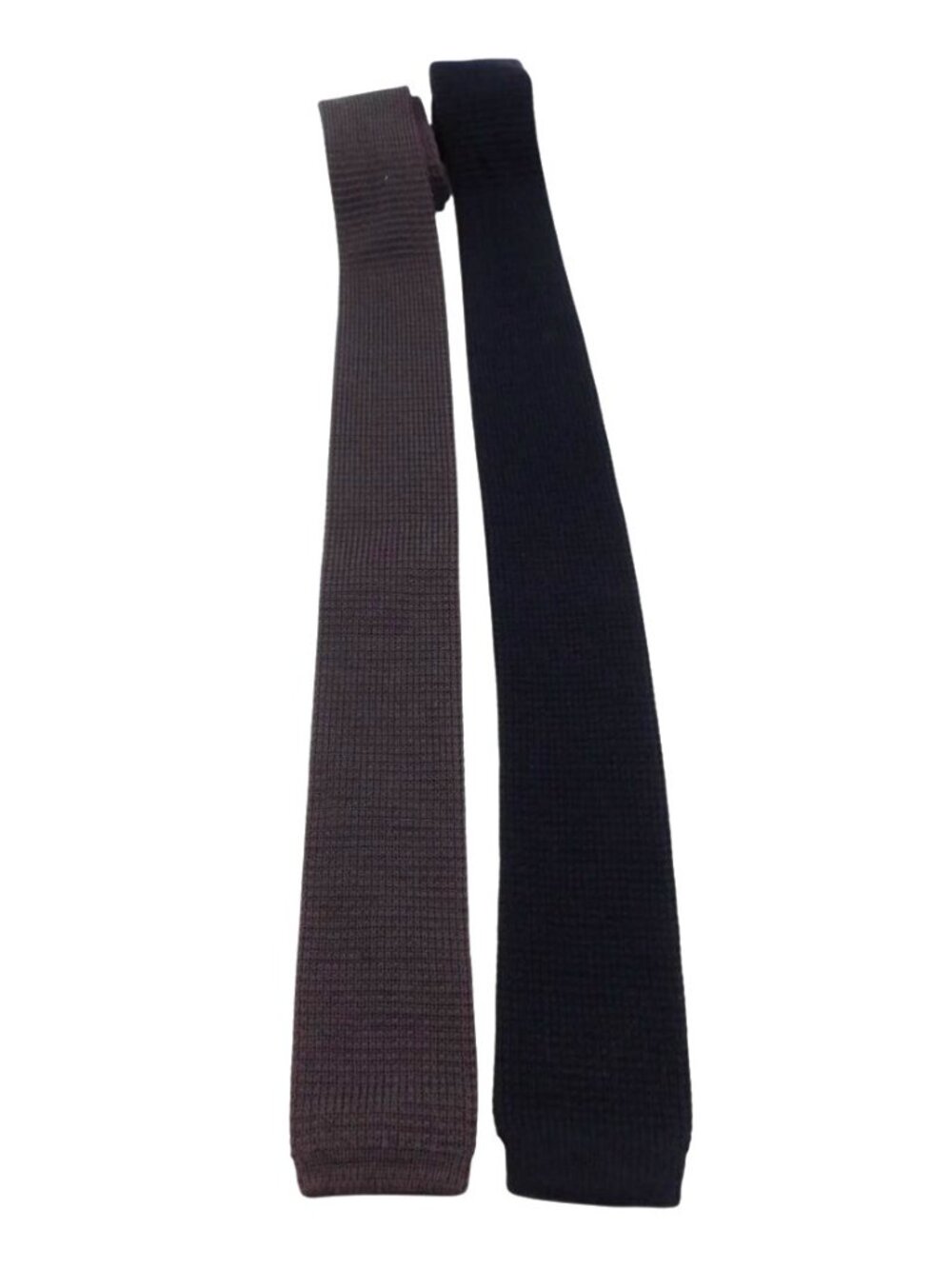 Royal Knight Mens Knitted Tie Set Slim Width Square Tip Taupe & Navy Blue